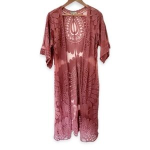 Lace Duster Cardigan Cover-Up Dusty Rose Rebellion Indie Boho Fairy Artsy